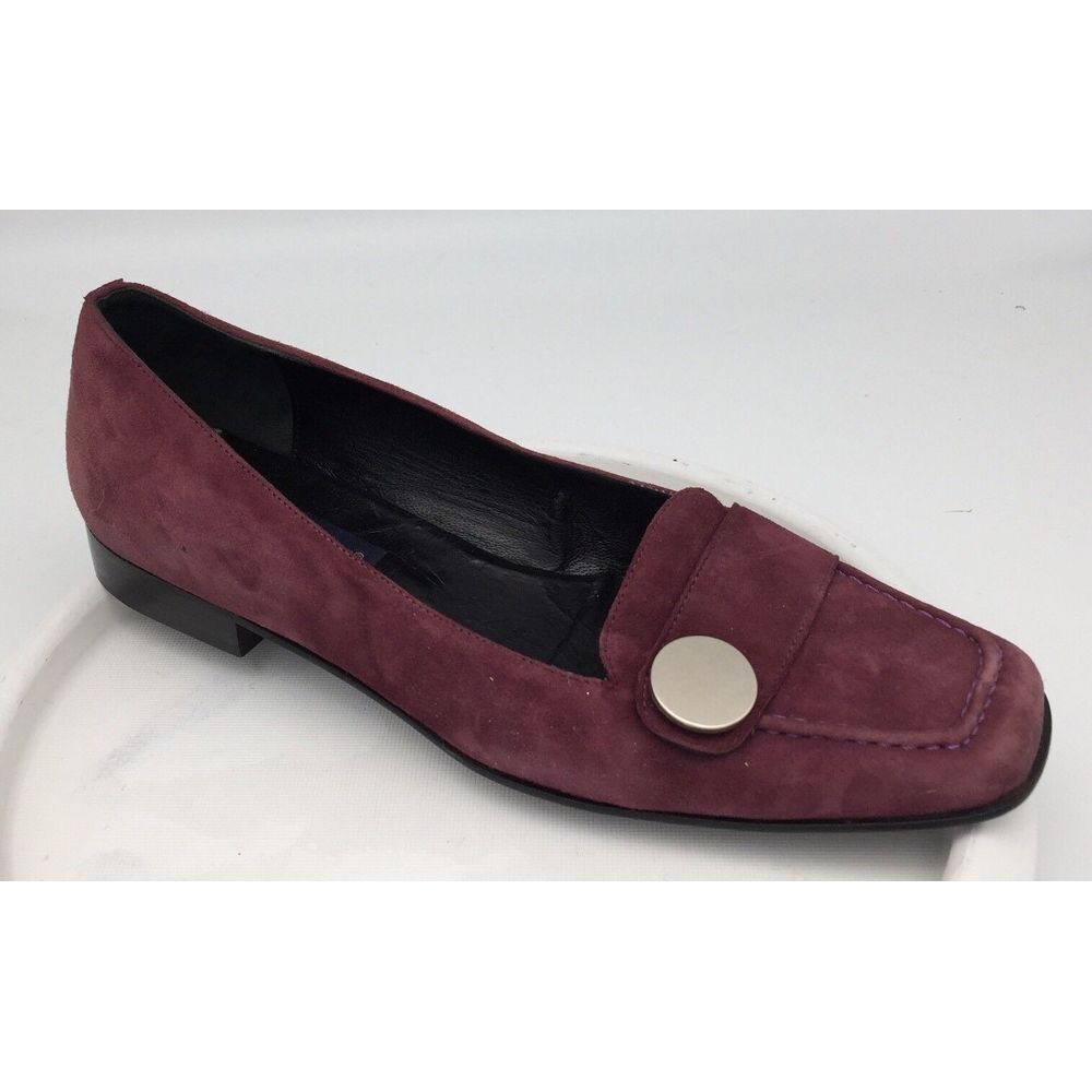 Enrico Gori Burgundy Suede Firenzi Womens' Apron Toe Slip Ons Sz 8M Italy - Picture 1 of 10